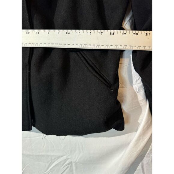 Paris Blues Y2K Black Pea Coat Size L Wool Blend Button Belted Removable Hood - Picture 4 of 9
